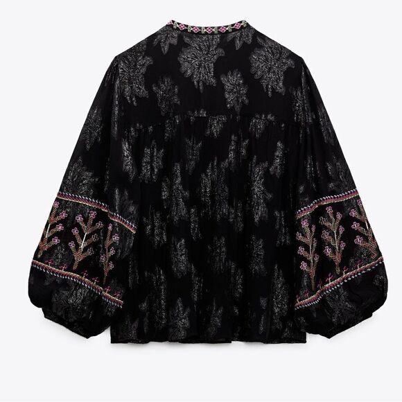 ZARA EMBROIDERED JACQUARD BLOUSE - Picture 7 of 9